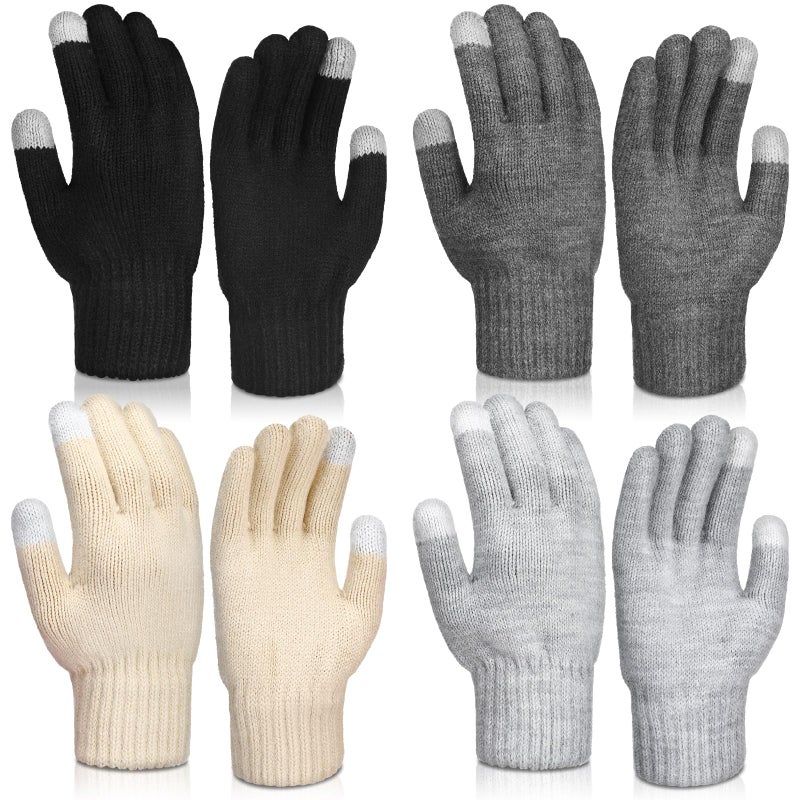 Berlune 4 Pairs Alpaca Wool Gloves Thermal Winter Warm Touch Screen Knitted Gloves Working Running Biking Driving for Men and Women (Black,Dark Gray,Light Gray,Beige) - Image 1