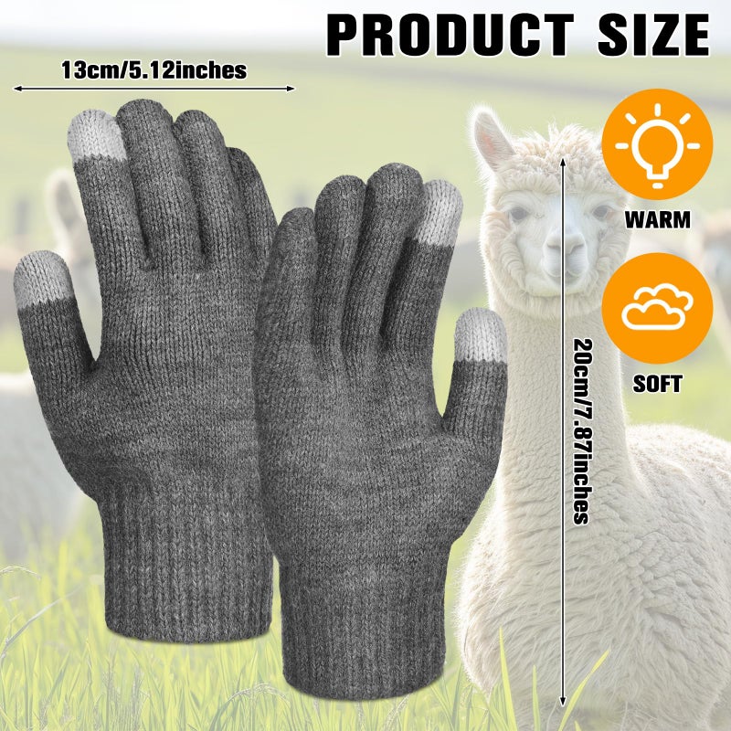 Berlune 4 Pairs Alpaca Wool Gloves Thermal Winter Warm Touch Screen Knitted Gloves Working Running Biking Driving for Men and Women (Black,Dark Gray,Light Gray,Beige) - Image 2