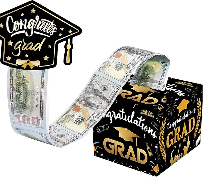 Mienocol Graduation Party Money Box, Black/Gold, 4.7x4.7 inches, Cardboard, Surprise Cash Gift for Boys & Girls Graduation - Image 1