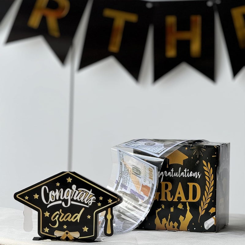 Mienocol Graduation Party Money Box, Black/Gold, 4.7x4.7 inches, Cardboard, Surprise Cash Gift for Boys & Girls Graduation - Image 3