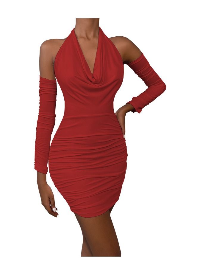 Loquat New Fashion Long-sleeved Backless Swing Neck Hanging Neck Lace-up Dress  - Image 1