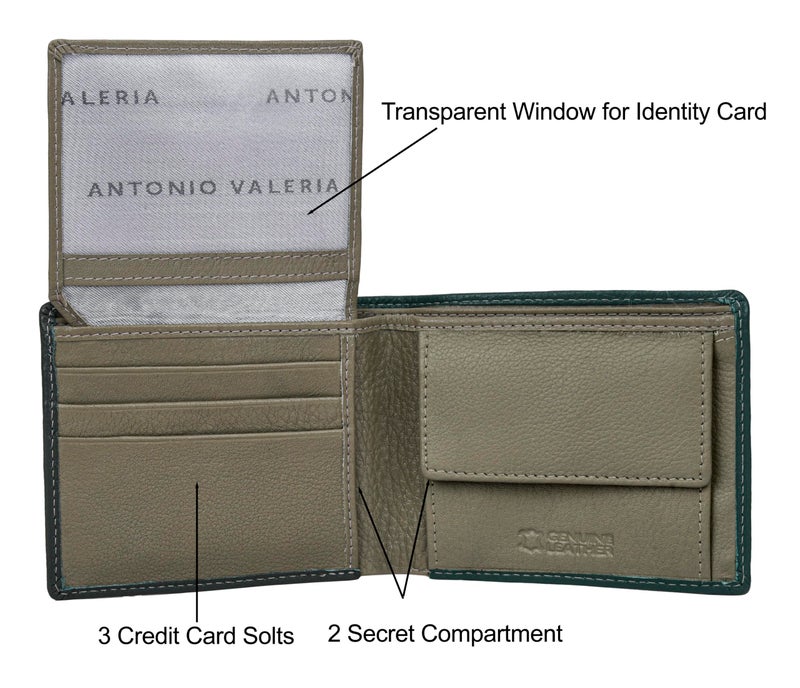 ANTONIO VALERIA Noah Green/Grey Leather Wallet for Men - Image 4
