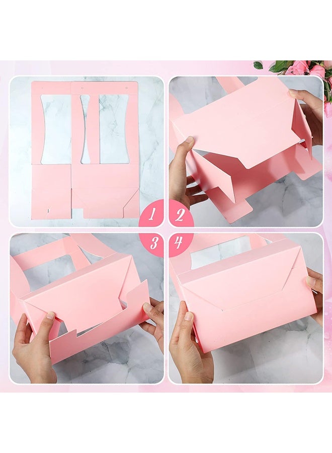 Depend 12 Piece Bouquet Gift Bag, Portable Craft Paper Gift Bag, Florist Flower Box with Handle, Home Office Arrangement Wedding Birthday Party Decoration Packing Supplies For Wedding Mother's Day Party Florist Supplies (Pink) - Image 4