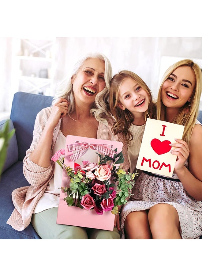 Depend 12 Piece Bouquet Gift Bag, Portable Craft Paper Gift Bag, Florist Flower Box with Handle, Home Office Arrangement Wedding Birthday Party Decoration Packing Supplies For Wedding Mother's Day Party Florist Supplies (Pink) - Image 2