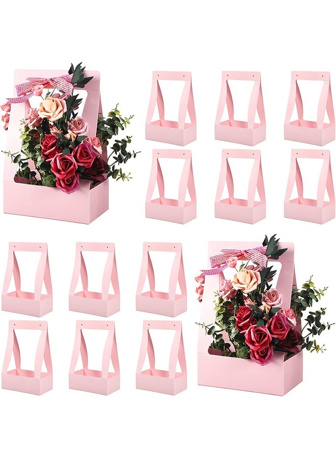 Depend 12 Piece Bouquet Gift Bag, Portable Craft Paper Gift Bag, Florist Flower Box with Handle, Home Office Arrangement Wedding Birthday Party Decoration Packing Supplies For Wedding Mother's Day Party Florist Supplies (Pink) - Image 1