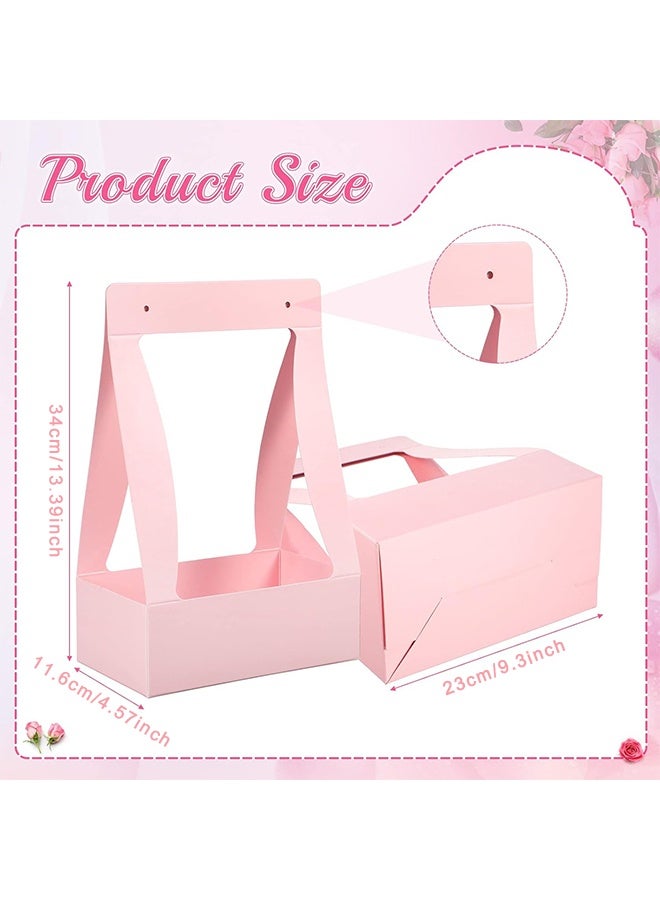 Depend 12 Piece Bouquet Gift Bag, Portable Craft Paper Gift Bag, Florist Flower Box with Handle, Home Office Arrangement Wedding Birthday Party Decoration Packing Supplies For Wedding Mother's Day Party Florist Supplies (Pink) - Image 3