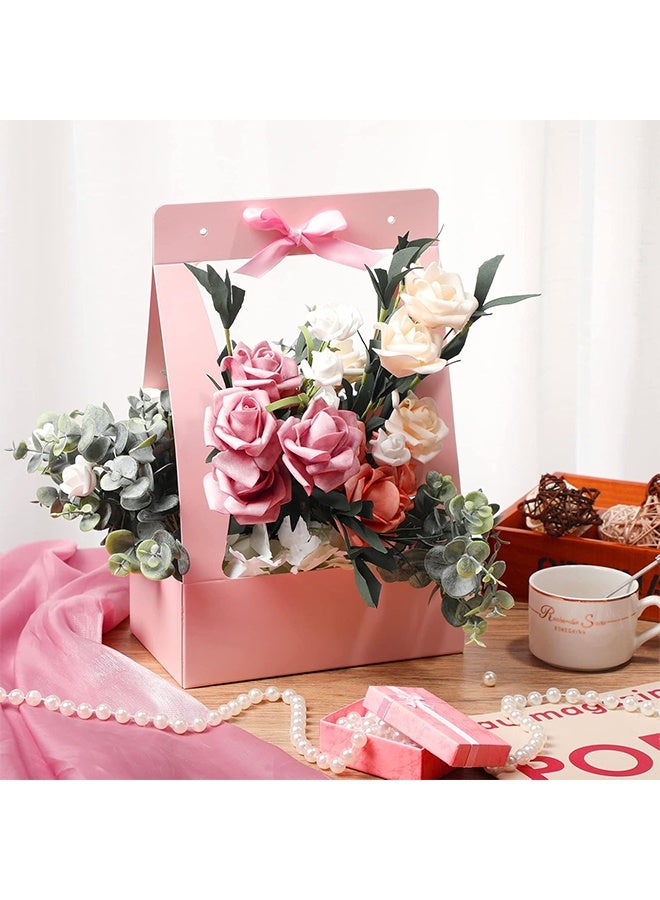 Depend 12 Piece Bouquet Gift Bag, Portable Craft Paper Gift Bag, Florist Flower Box with Handle, Home Office Arrangement Wedding Birthday Party Decoration Packing Supplies For Wedding Mother's Day Party Florist Supplies (Pink) - Image 5