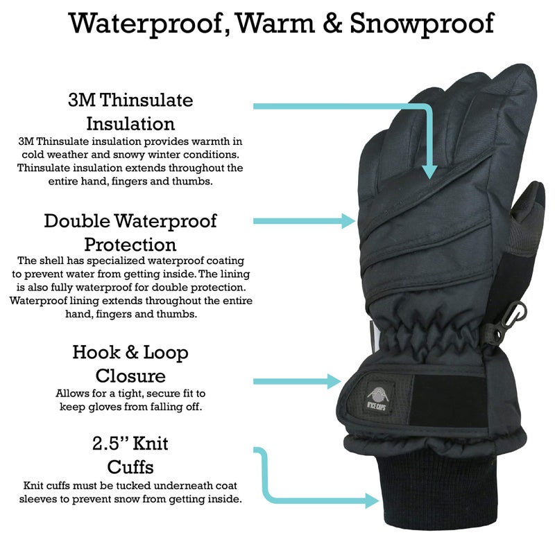 N'Ice Caps Kids Waterproof Winter Thinsulate Warm Gloves (Black, 3-4 Years) - Image 3