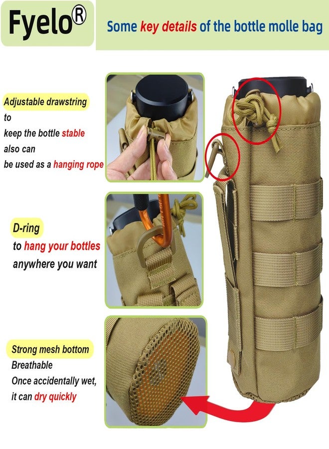 Fyelo Tactical MOLLE Bottle Pouch Bag, Travel/Sprots Molle Water Bottle Holder with Drawstring Open Top and Mesh Bottom - Brown - Image 3