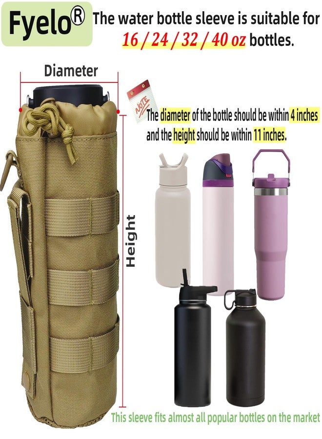 Fyelo Tactical MOLLE Bottle Pouch Bag, Travel/Sprots Molle Water Bottle Holder with Drawstring Open Top and Mesh Bottom - Brown - Image 2