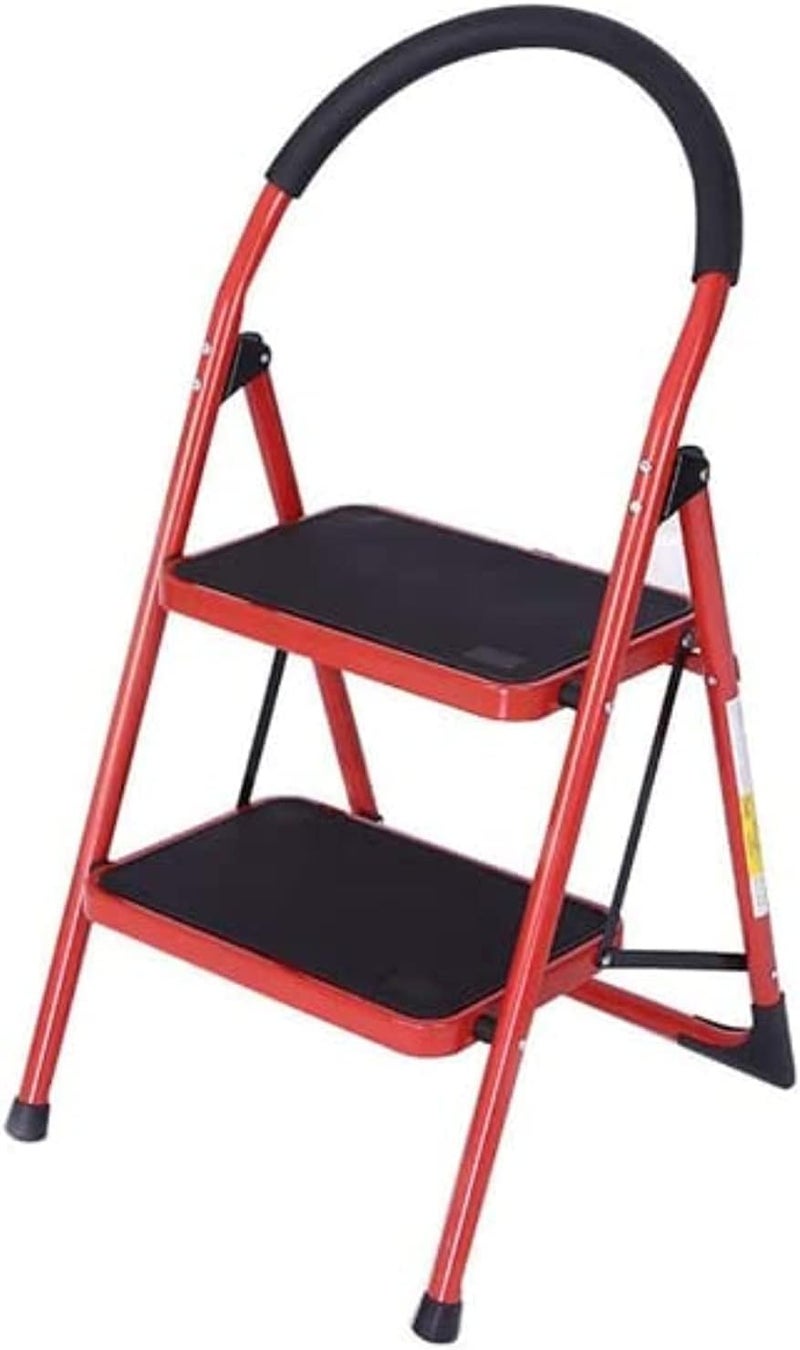 AQ AQSON AQSON 2 Step Folding Ladder with Rubber Handgrip and Non-Slip Treads - 330lbs Capacity - Red - Image 1