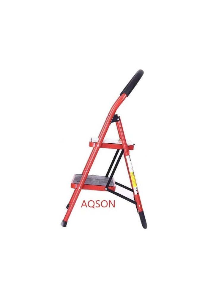 AQ AQSON AQSON 2 Step Folding Ladder with Rubber Handgrip and Non-Slip Treads - 330lbs Capacity - Red - Image 3
