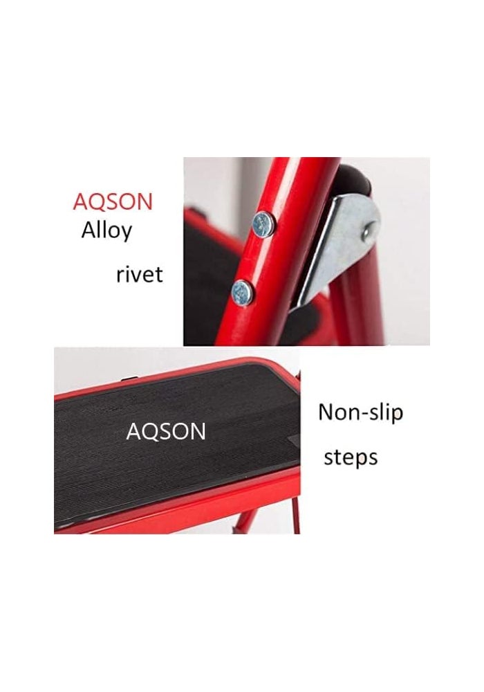 AQ AQSON AQSON 2 Step Folding Ladder with Rubber Handgrip and Non-Slip Treads - 330lbs Capacity - Red - Image 5