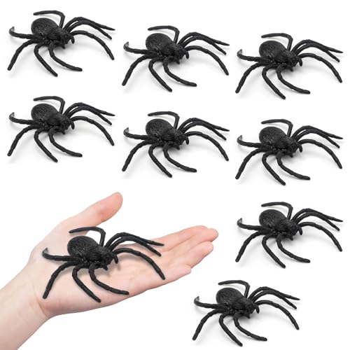 Luktastic Plastic Spiders Spiders Halloween Decorations Halloween Spider Fake Spiders 8PCS Black Large Spider Web Decoration Realistic Prank Props Scare Fun Practical Surprise Joke Toys 39 x 37 Inches - Image 1