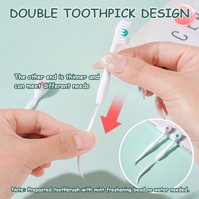JOUGE Mini Toothbrush Travel Toothbrushes with Toothpaste Toothpick Tongue Scraper Portable Travel Set Mix Flavor 24pcs (24) - Image 2