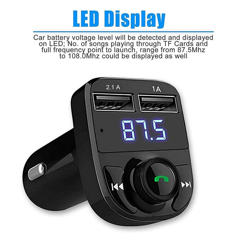 Printme Universal Car Bluetooth- CAR X8 FM Transmitter Car Kit for Hands Free Call Receiver/Stereo Music Player/TF Card/Aux Mobile Connector and USB Mobile Charger for All Smartphones - (Black) - Image 3