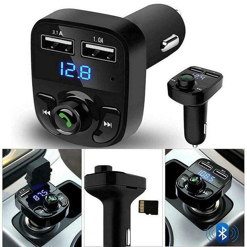 Printme Universal Car Bluetooth- CAR X8 FM Transmitter Car Kit for Hands Free Call Receiver/Stereo Music Player/TF Card/Aux Mobile Connector and USB Mobile Charger for All Smartphones - (Black) - Image 1