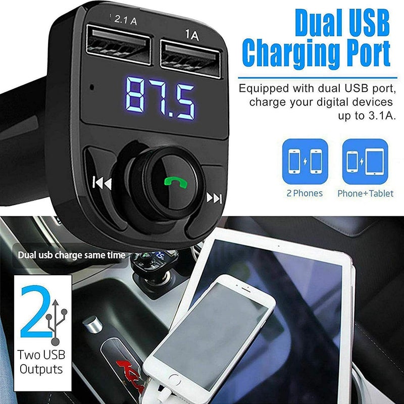 Printme Universal Car Bluetooth- CAR X8 FM Transmitter Car Kit for Hands Free Call Receiver/Stereo Music Player/TF Card/Aux Mobile Connector and USB Mobile Charger for All Smartphones - (Black) - Image 2