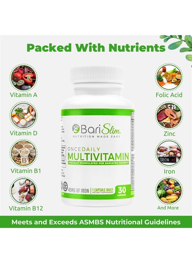 Bari Slim كبسولة متعددة الفيتامينات للعمليات الجراحية للسمنة - 45 ملغ من الحديد - فيتامين ومكمل غذائي بعد جراحة السمنة بما في ذلك تحويل مسار المعدة وعمليات تكميم المعدة | 30 حصة - Image 5