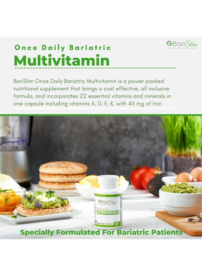Bari Slim كبسولة متعددة الفيتامينات للعمليات الجراحية للسمنة - 45 ملغ من الحديد - فيتامين ومكمل غذائي بعد جراحة السمنة بما في ذلك تحويل مسار المعدة وعمليات تكميم المعدة | 30 حصة - Image 3