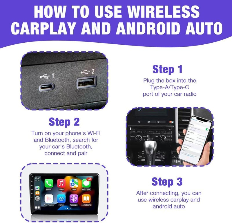 محول Carplay اللاسلكي، محول سيارة أندرويد اللاسلكي ومحول ألعاب السيارة ثنائي الوظيفة، توصيل وتشغيل، محول سيارة أندرويد اللاسلكي، يدعم نظام iOS 10+ ونظام أندرويد 11+، مع اتصال ثابت - Image 5