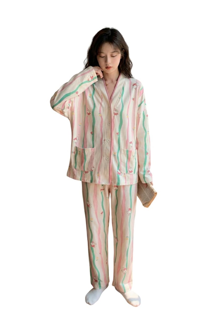 Celary Korean Style Women’s Night Suit|| Cute Printed Pajama Set with Long Sleeve Top & Pants|| Cotton Loungewear||Winter Night Dress|| Full Sleeves with Front Buttons - Image 3