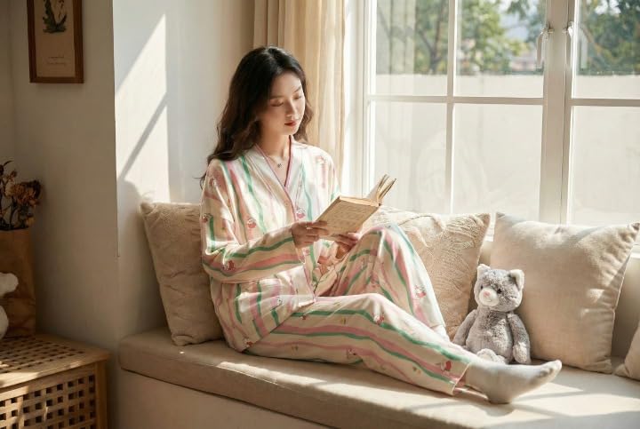 Celary Korean Style Women’s Night Suit|| Cute Printed Pajama Set with Long Sleeve Top & Pants|| Cotton Loungewear||Winter Night Dress|| Full Sleeves with Front Buttons - Image 5