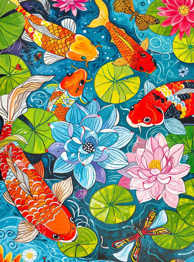 Cross & Glory - Dragonfly Dreams: Koi & Lilies Adventure - 1000 Piece Jigsaw Puzzle for Adults | Unique Nature-Themed | Vibrant Art - Image 1