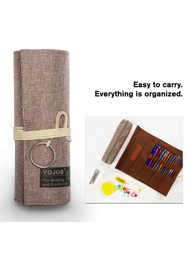 YOJOB Original Crochet Hook Case, Crochet Hooks Kit and Knit Accessories Organizer Bag, Premium, Portable, Ideal Gift for Crocheter (Coffee) - Image 4