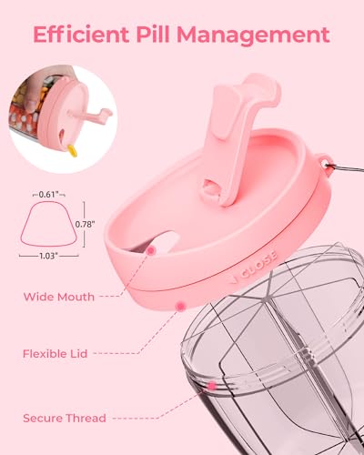 AMOOS Cute Pill Dispenser with 7 Large Compartments, Portable Pill Bottle Organizer with Wide Opening for Easy Use, Anti-Mix Pill Organizer for Travel, BPA-Free Pill Container, Pink - Image 4