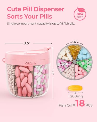 AMOOS Cute Pill Dispenser with 7 Large Compartments, Portable Pill Bottle Organizer with Wide Opening for Easy Use, Anti-Mix Pill Organizer for Travel, BPA-Free Pill Container, Pink - Image 2