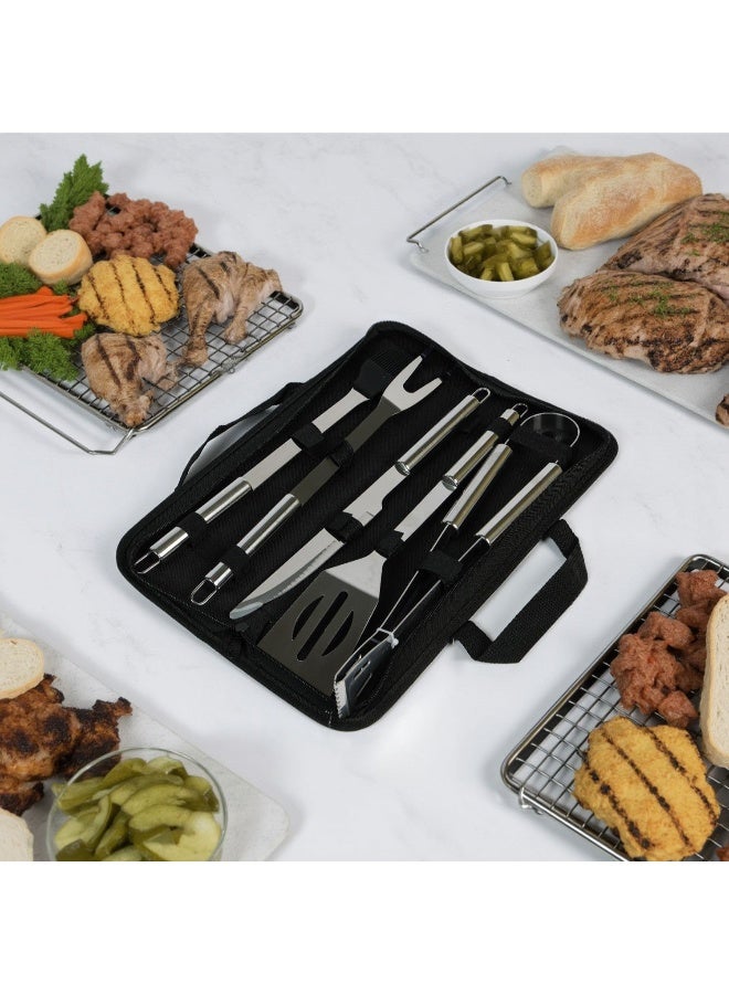 Rest 5-Piece BBQ Grill Tool Set includes Knife Brush ,Fork, Spatula and Tong with Oxford Bag , Ultimate Grilling Companion for BBQs, camping, picnics  Unique  Kitchen Gadgets Gift - Image 1