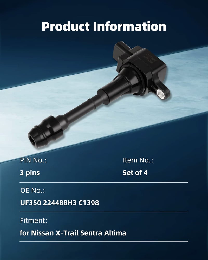 ECCPP Ignition Coil Pack of 4 for Nissan for Altima for Sentra X-Trail L4 2.5L 2002-2008 OE Numbers UF350 22448-8H315 22448-8H310 C1398 - Image 3