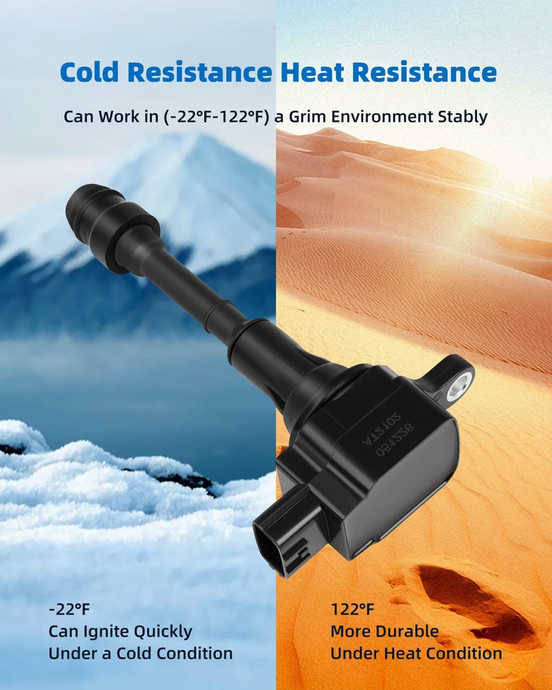 ECCPP Ignition Coil Pack of 4 for Nissan for Altima for Sentra X-Trail L4 2.5L 2002-2008 OE Numbers UF350 22448-8H315 22448-8H310 C1398 - Image 4