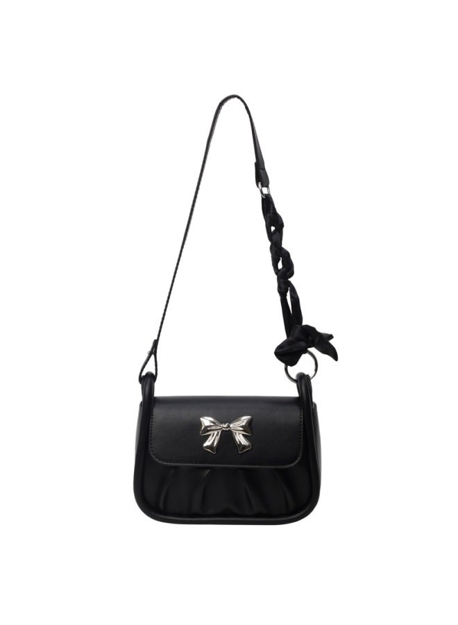 Niche Korean Fashion Pleated Chain Small Bag Women's Spring And Summer Bow Saddle Bag High-grade Texture Crossbody Bag
