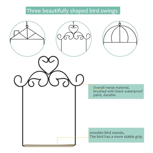 XYADX Metal Frame Hummingbird Swings and Perches with Wooden Dowel Black Bird Swing Outdoor Bird Perch Humming Bird Swing (3PK Different) - Image 3