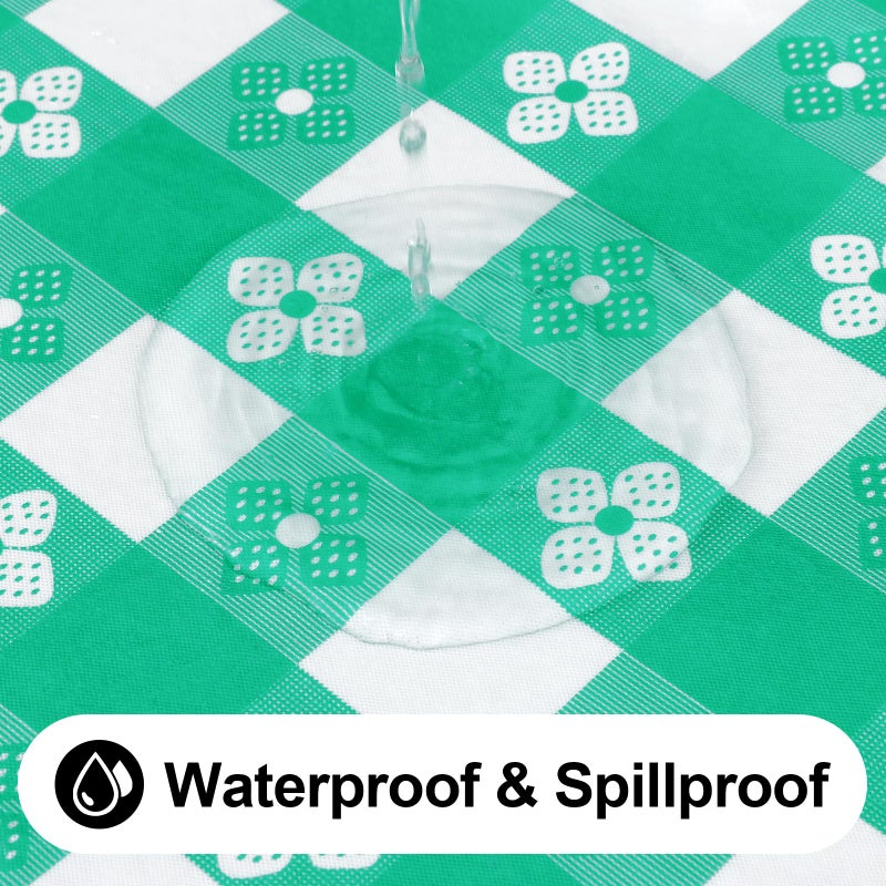Spotjoy Rectangle Vinyl Table Cloth  Waterproof Elastic Fitted Tablecloth with Flannel Backing  Plastic Table Cover for Picnic  Camping  Outdoor (White & Green  30""x48"") - Image 3