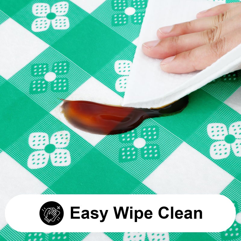Spotjoy Rectangle Vinyl Table Cloth  Waterproof Elastic Fitted Tablecloth with Flannel Backing  Plastic Table Cover for Picnic  Camping  Outdoor (White & Green  30""x48"") - Image 4