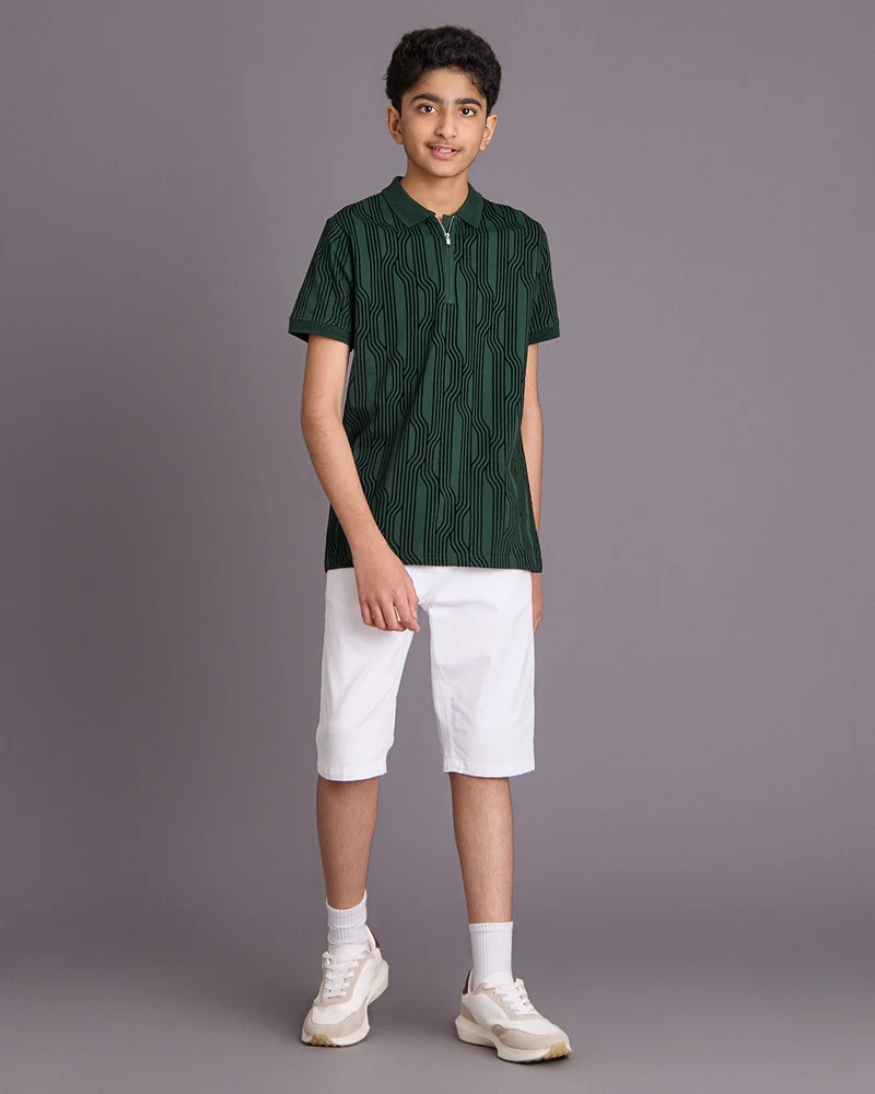 Redtag Senior Boys Green Printed Polo Shirt