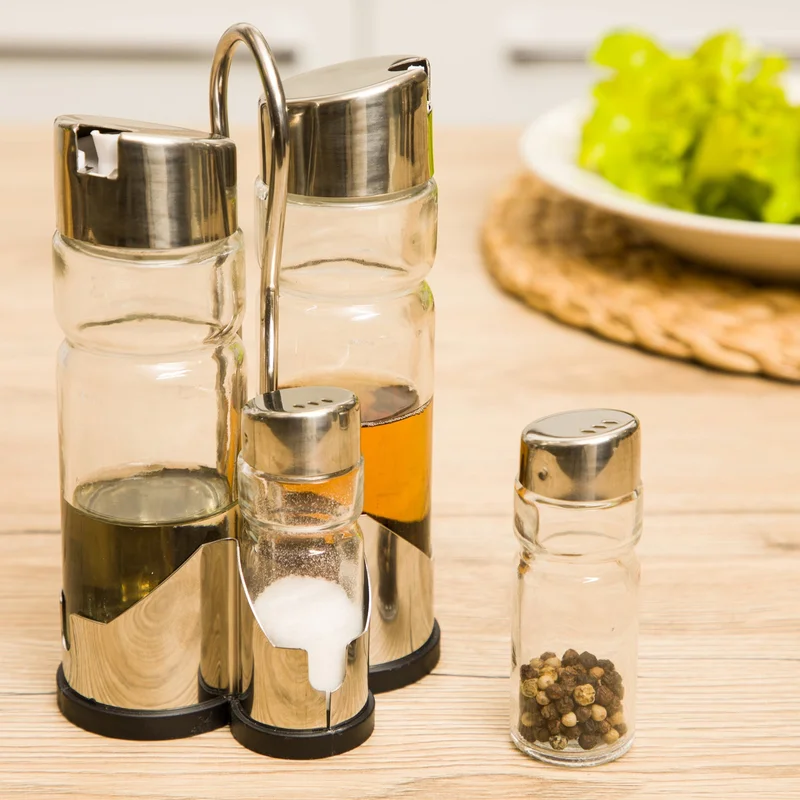 Simply Kitchen  Seasoning Set Oil Vinegar Salt And Pepper Kraft Steel  | Best Price UAE