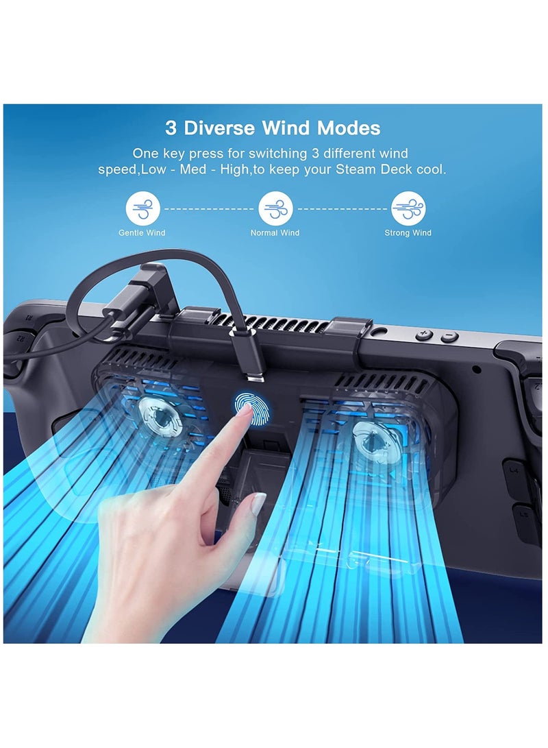 SYOSI RGB Cooling Fan for Steam Deck & Nintendo Switch OLED, Cooling Fan Dock with Stand & USB-C Adaptor, USB-C Powered with Adjustable Speed & Blue RGB Lighting - Image 2