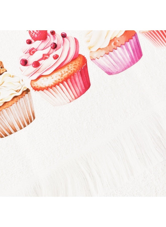 Printex Eg Printex.EG 100% Cotton Kitchen Towels, Set of 2, 400 GSM Ultra-Absorbent Dish Towels, Quick-Dry, Decorative Fringe, 50×30 cm,off White (cup cake ¯on) - Image 4