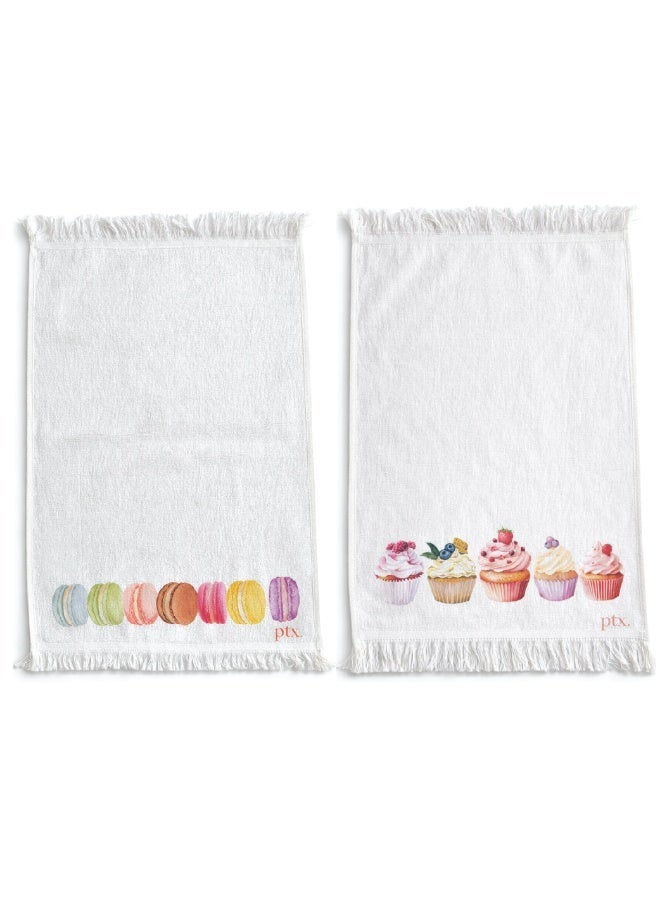 Printex Eg Printex.EG 100% Cotton Kitchen Towels, Set of 2, 400 GSM Ultra-Absorbent Dish Towels, Quick-Dry, Decorative Fringe, 50×30 cm,off White (cup cake ¯on) - Image 1