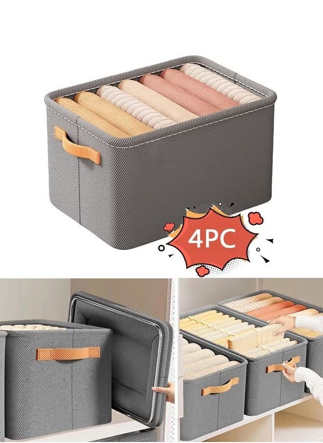 Generic 4PCS Foldable Closet Storage Box with Handle, Collapsible Fabric Storage Cubes Organizer, Stackable Storage Bins Closet Organizers For Organizing Clothing, Sheets, Toys, Books (Grey)  - Image 1