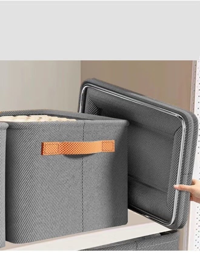 Generic 4PCS Foldable Closet Storage Box with Handle, Collapsible Fabric Storage Cubes Organizer, Stackable Storage Bins Closet Organizers For Organizing Clothing, Sheets, Toys, Books (Grey)  - Image 4