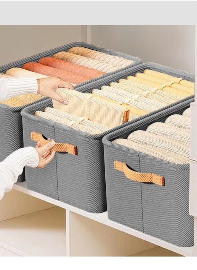 Generic 4PCS Foldable Closet Storage Box with Handle, Collapsible Fabric Storage Cubes Organizer, Stackable Storage Bins Closet Organizers For Organizing Clothing, Sheets, Toys, Books (Grey)  - Image 5