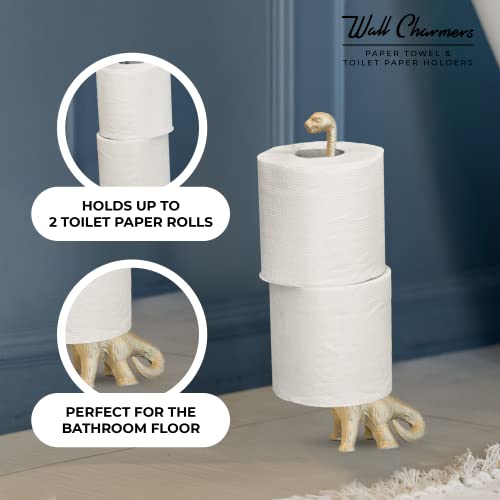 WallCharmers Gold Paper Towel Holder, Metal Toilet or Kitchen Paper Holder for Floor or Countertop, Gold Dino - Image 5