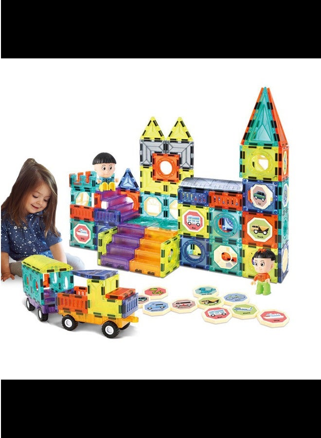 HOMLITE 139 PCS Magnetic Tiles Building Blocks for Boys and Girls, Construction Toys for Toddlers Kids, Educational 3D Magnet Puzzles - Image 1
