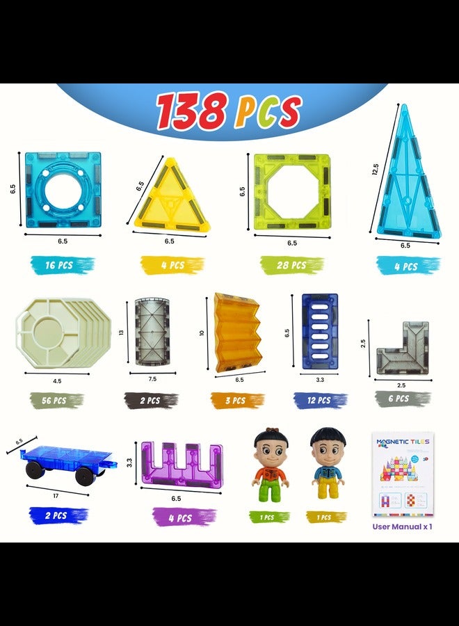 HOMLITE 139 PCS Magnetic Tiles Building Blocks for Boys and Girls, Construction Toys for Toddlers Kids, Educational 3D Magnet Puzzles - Image 2