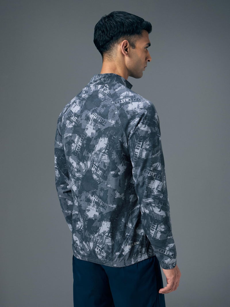 TECHNOSPORT Men's Slim Fit All Over Print Jacket for Sports, Gym & Regular Use - (MJPM92CTS005_Cobalt Squardon_L) - Image 2